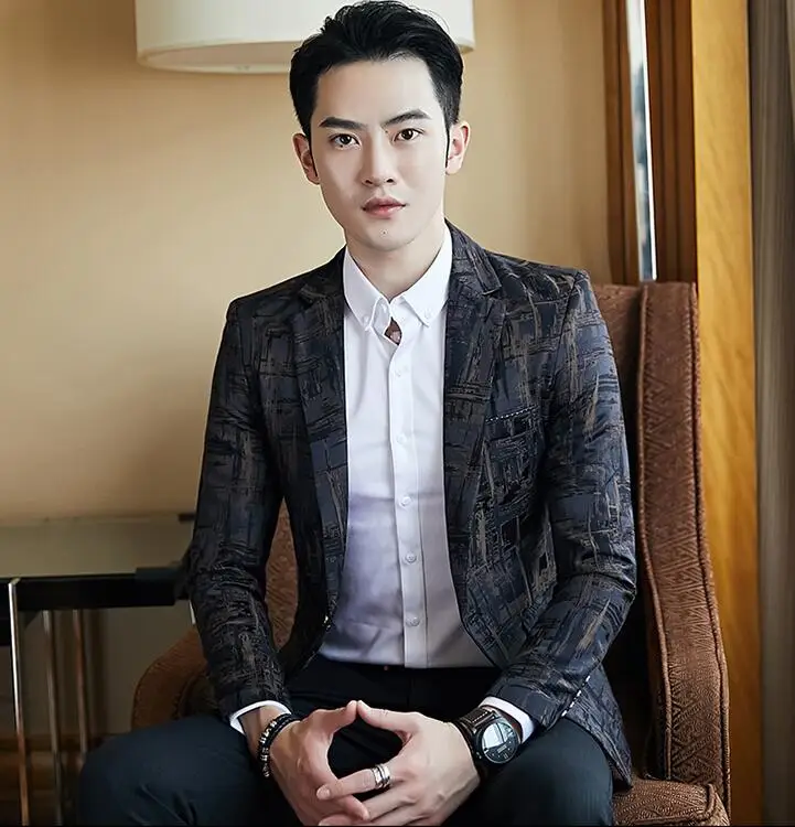 Youth slim casual print suits men blazer masculino slim fit casaco jaqueta masculina coats mens jacket spring