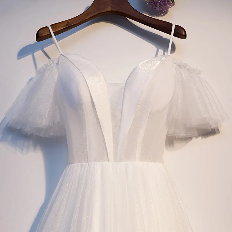 Crazying Sale Sweethearrt Evening Dresses Long DressVestido De Festa A-line White Evening Dress Short Sleeve High Quality