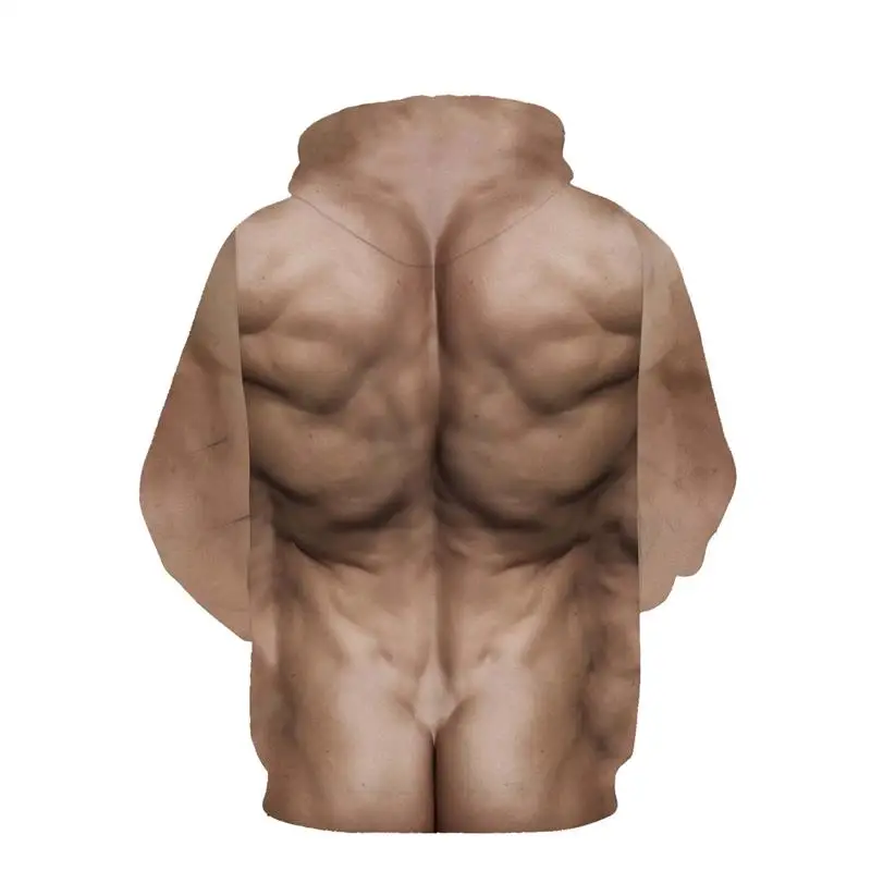 Men Casual Loose 3D Muscle Print Hoodies Autumn Winter Sweatshirt Pullover Hip Hop Streetwear Male Hooded Top Plus Size