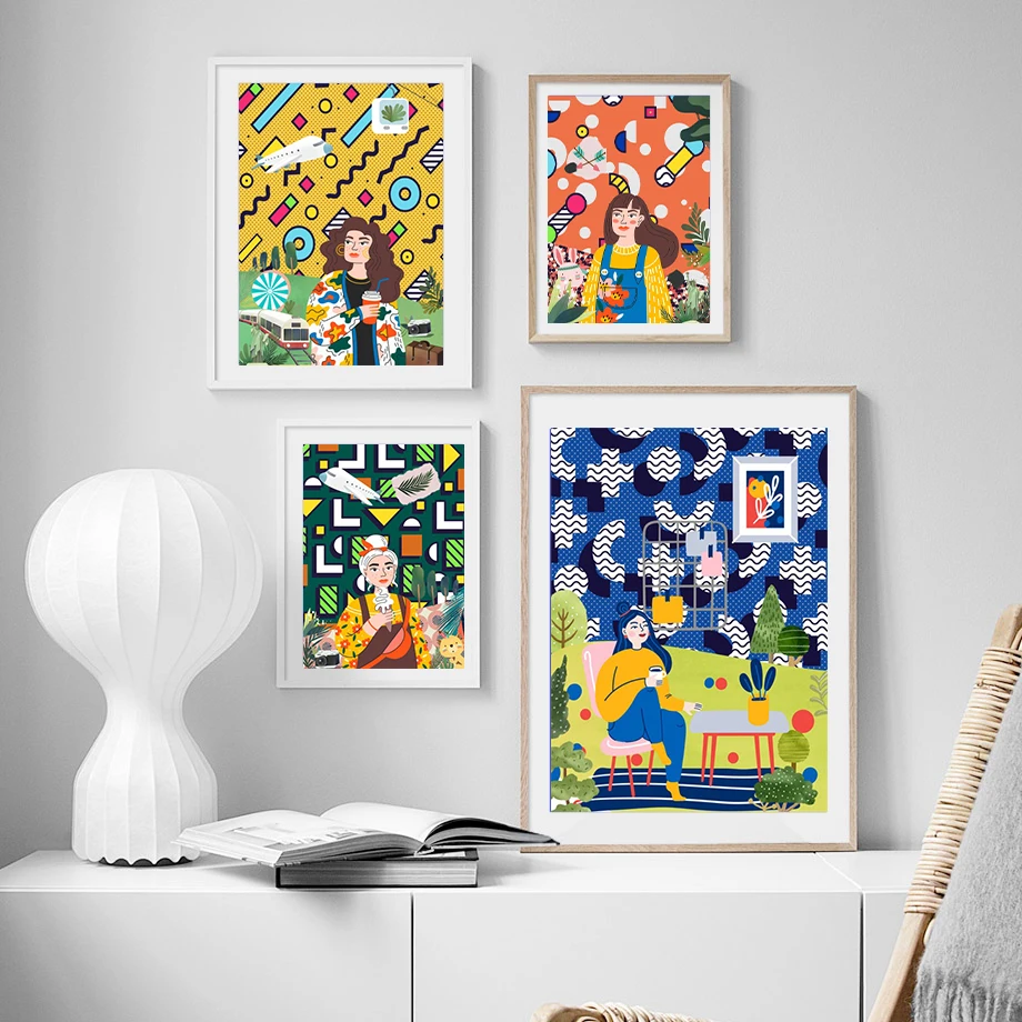 

Abstract Modern Girl Life Canvas Painting Watercolor Poster Print Wall Art Pictures for Living Room Modern Interior Home Decor