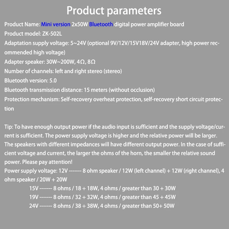 Aabb-bluetooth 5,0 беспроводной аудио цифровой усилитель мощности стерео плата 50Wx2 Bluetooth Amp Amplificador ZK-502L