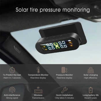 

TPMS Solar Power Car Tire Pressure Monitor System Real-time Display Alarm Wireless External Sensors On Windshield Or Dashboard