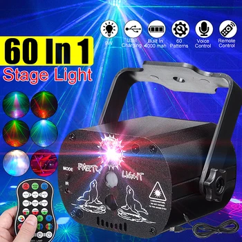 

60 Patterns RGB Stage Light Mini Laser Stage Lighting Projector Disco Light Usb Charging Voice Control Party DJ LED Lamp