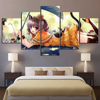

HD Prints Home Decoration 5 Piece Painting Anime Girl Poster Wall Artwork Canvas Modular Frame Landscape Picture For Living Room