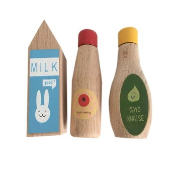 

Wooden Simulation Milk Sauce Bottle Kitchen Food Cooking Pretend Play Game Kid Child Developmental Toys