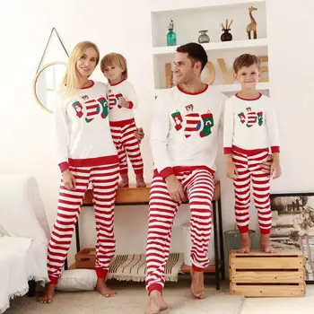 

2020 New Family Matching Christmas Pajamas Sets Long Sleeve Cotton Father Mother Daughter Son Matching Outfits Christmas Pyjamas