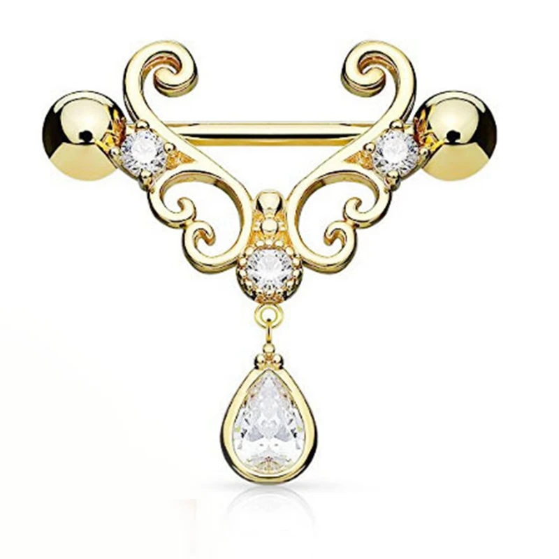 2 шт модный каплевидный кулон кольца для сосков сосок Nailzircon подвеска сосок пирсинг Щиты Бар украшения для сосков - Окраска металла: Золотой цвет