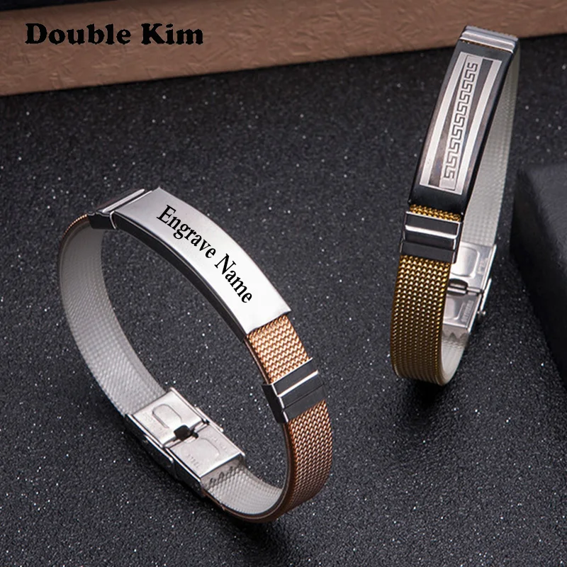 

Customized Adjustable Mesh Belt Bangle Gold Stainless Steel Bracelet for Women Men DIY Engrave Name Date Fashion Jewelry Gift