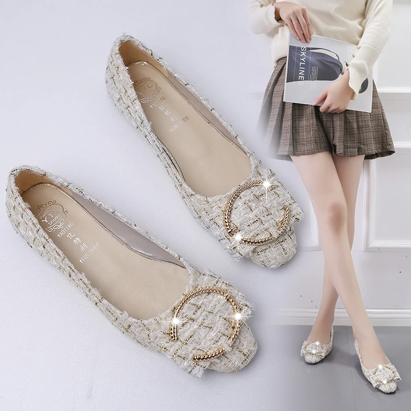 Весна Женские туфли лодочки со стеганым верхом без застежек на плоской подошве