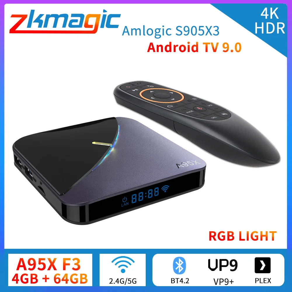 

A95X F3 Android 9.0 Smart TV Box 4GB 32GB 64GB 2.4/5G Wifi Bluetooth 4.2 Google Player Amlogic S905X3 RGB Light Android TV Box