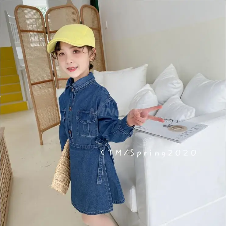 Новое джинсовое платье с бантом для девочек модные весенние платья для девочек 3-8 лет, C523