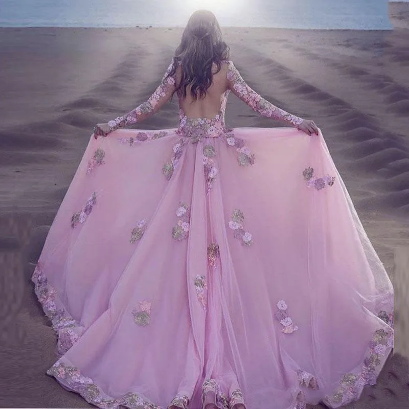 Длинное вечернее платье, сексуальное, пышное, длинное, vestido de festa Lebanon, торжественное платье с цветочным принтом, с длинными рукавами, со съемным шлейфом