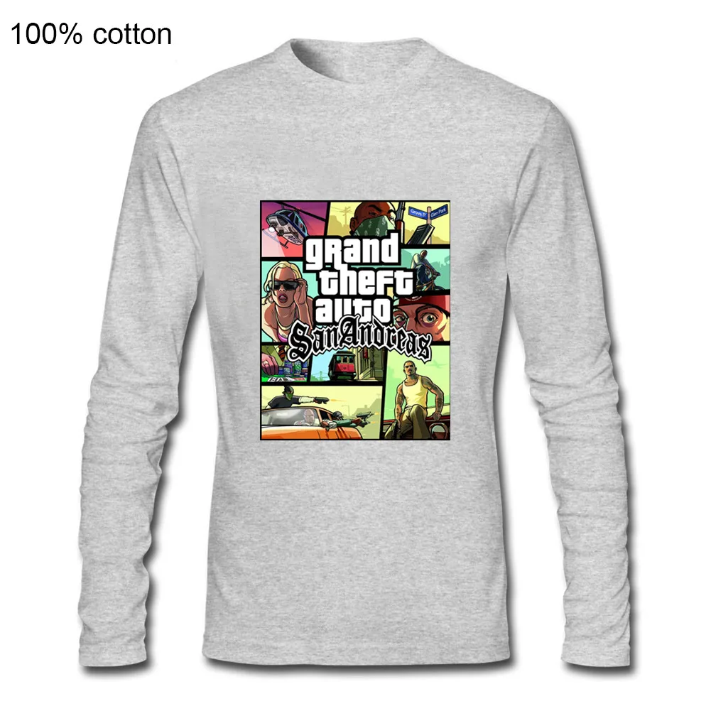 Популярная Игровая футболка с длинным рукавом 2019 принтом GTA San обладающих