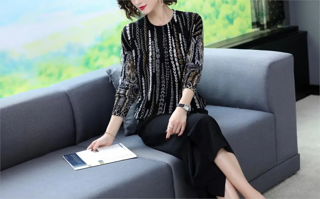 YISU Knitted Sweater Women Autumn Winter O-neck Long Sleeve Loose Pullover Jumper Tops Floral pattern Printed Sweaters Women