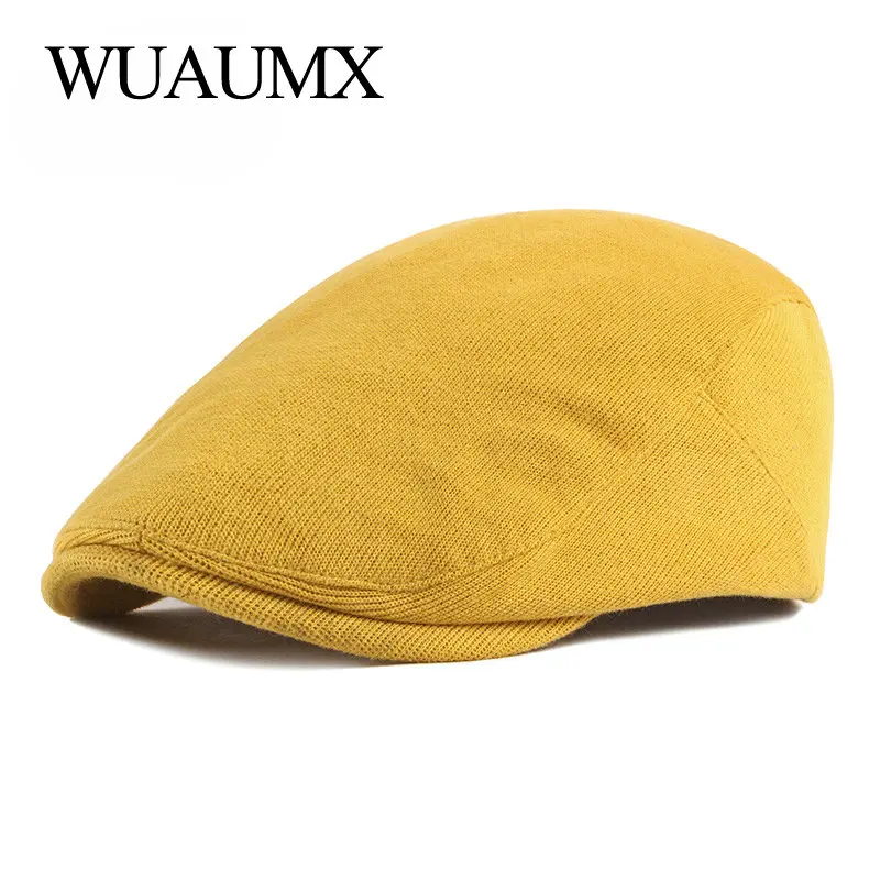 Spring Autumn Berets Hat Men knitting Visor Cap Casual Fashion Women Beret Solid Yellow Blue Peaked Flat Cap Duckbill Hat beret hat,woolen beret