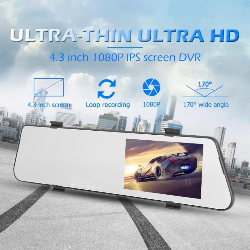 VODOOL L700 1080P HD Автомобильная dvr камера 4,3 дюймов ips Двойной объектив зеркало заднего вида Dashcam видео рекордер 170 градусов широкоугольный видеорегистратор