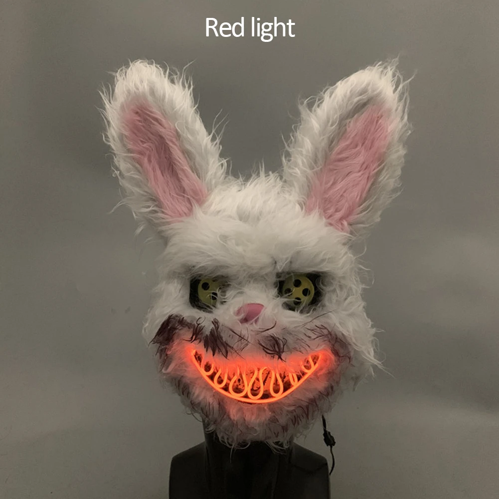 Red LED Light Светящийся Хэллоуин СВЕТОДИОДНЫЙ маска кровавый убийца кролик форма плюшевые страшные маски косплей страшные маски для взрослых вечерние принадлежности - Цвет: Red LED Light