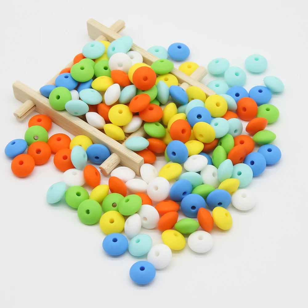 

Cute-idea 12mm 100pcs BPA Free Baby Teether Chew Toys Abacus Silicone Lentil beads Pacifier Chain Tooth Care Baby Products
