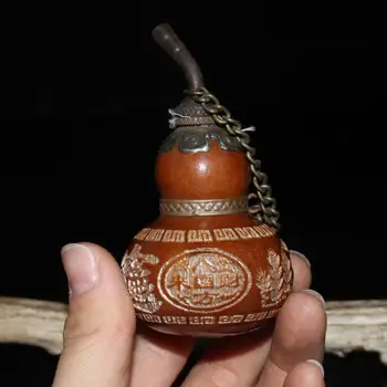 

Copper inlaid gourd snuff bottle Pendant, fulushou gourd handle, antique antique object collection