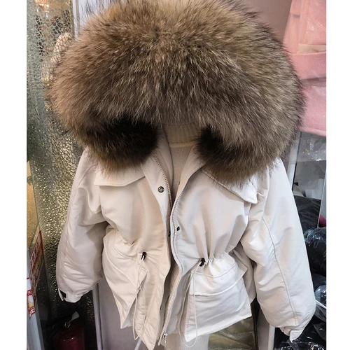 Beige Новое зимнее пальто для женщин 90% белый утиный пуховик куртка-пуховик с воротником из натурального меха енота Женская Корейская теплая парка 1888 YY1640 - Цвет: Beige