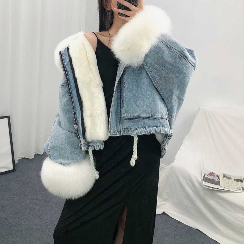 

Women Denim Jacket Warm Jean Casual Coat Female Long Sleeve Short Thick Coats Winter Outwear Office Ladies Solid Streetwear