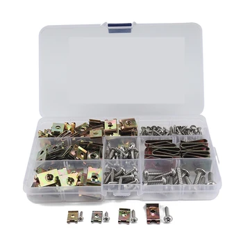 

170Pcs Various Pointed Nail Clip U Nut Fixed Speed Fastener Flange Self Tapping Screw U Reed Nut Auto Parts
