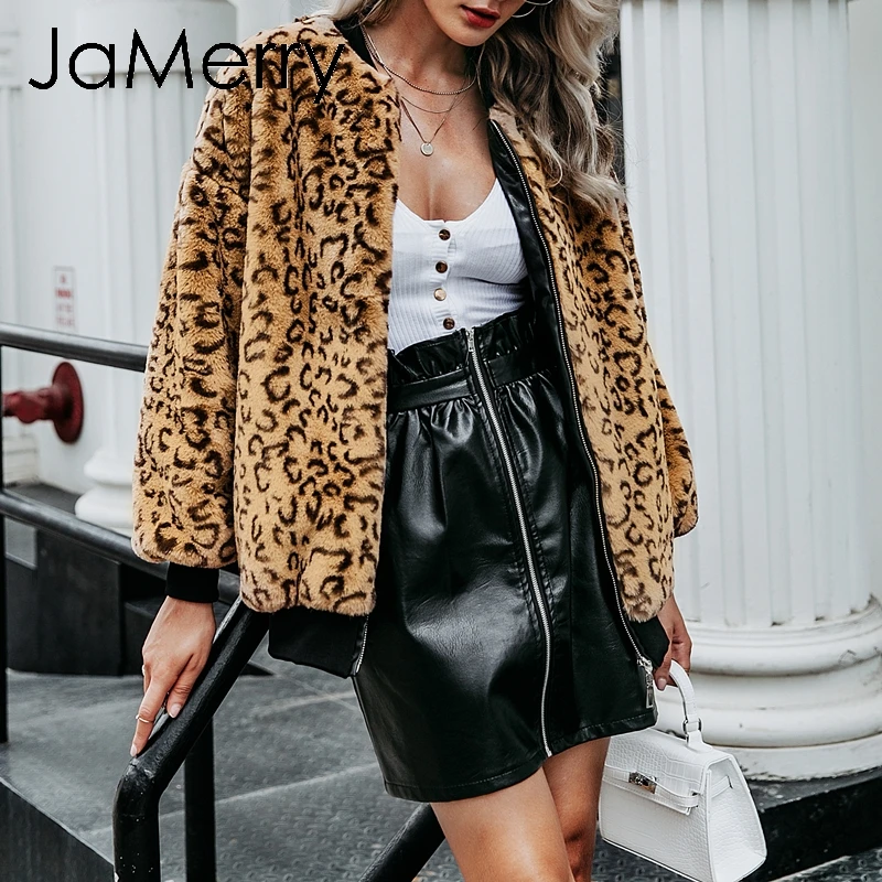 JaMerry/винтажная женская зимняя куртка с леопардовым принтом из искусственного
