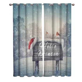 

Trees Winter Snowflakes Birds Window Curtains Living Room Kitchen Curtains Left and Right Biparting Open Home Decor