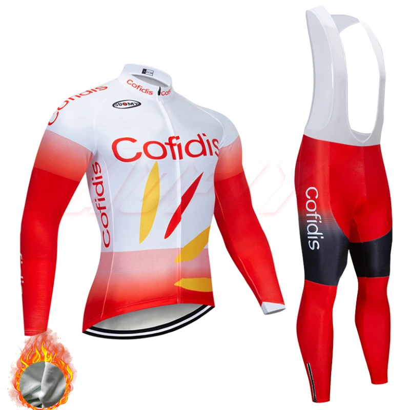 Cofidis теплая зимняя флисовая велосипедная футболка, длинный комплект, спортивная одежда для велосипеда, одежда, рубашка, ropa ciclismo, белый, красный