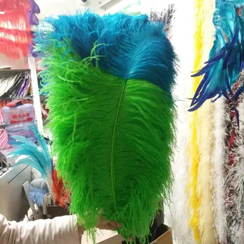 

New 50 pcs Green and Lake Blue 24-26inches/60-65cm "thick stem" male ostrich feathers Wedding Birthday Christmas Decoration