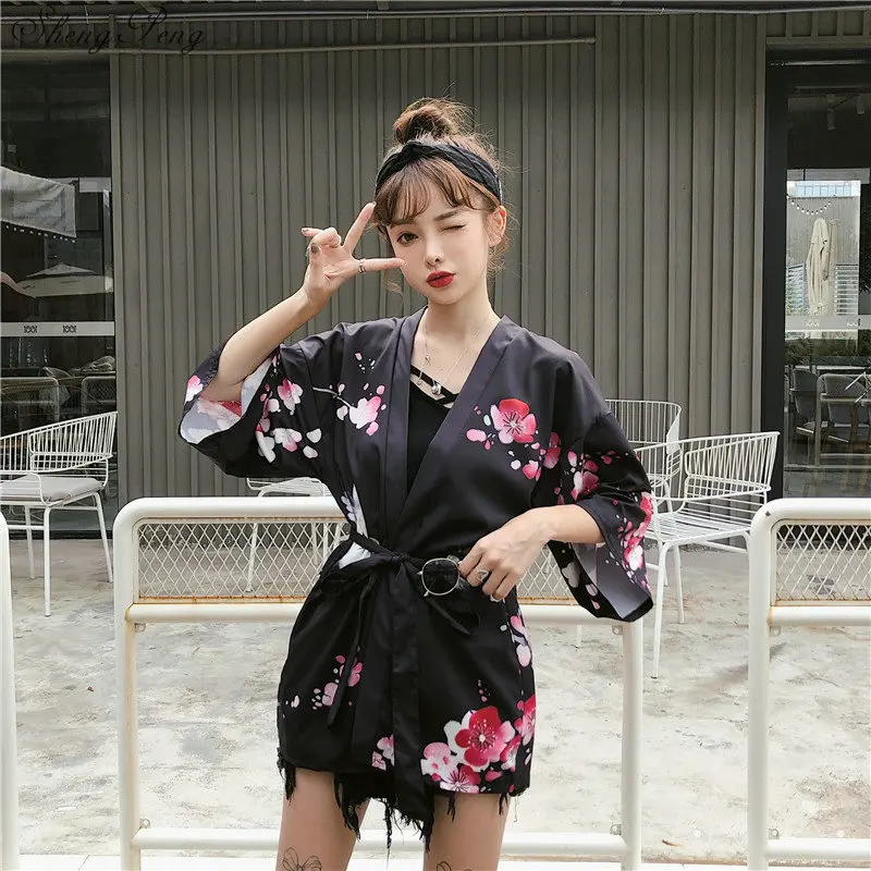 Kimonos женские юката женские японские наряды уличная Гейша Женские кимоно косплей harajuku одежда haori obi V1634