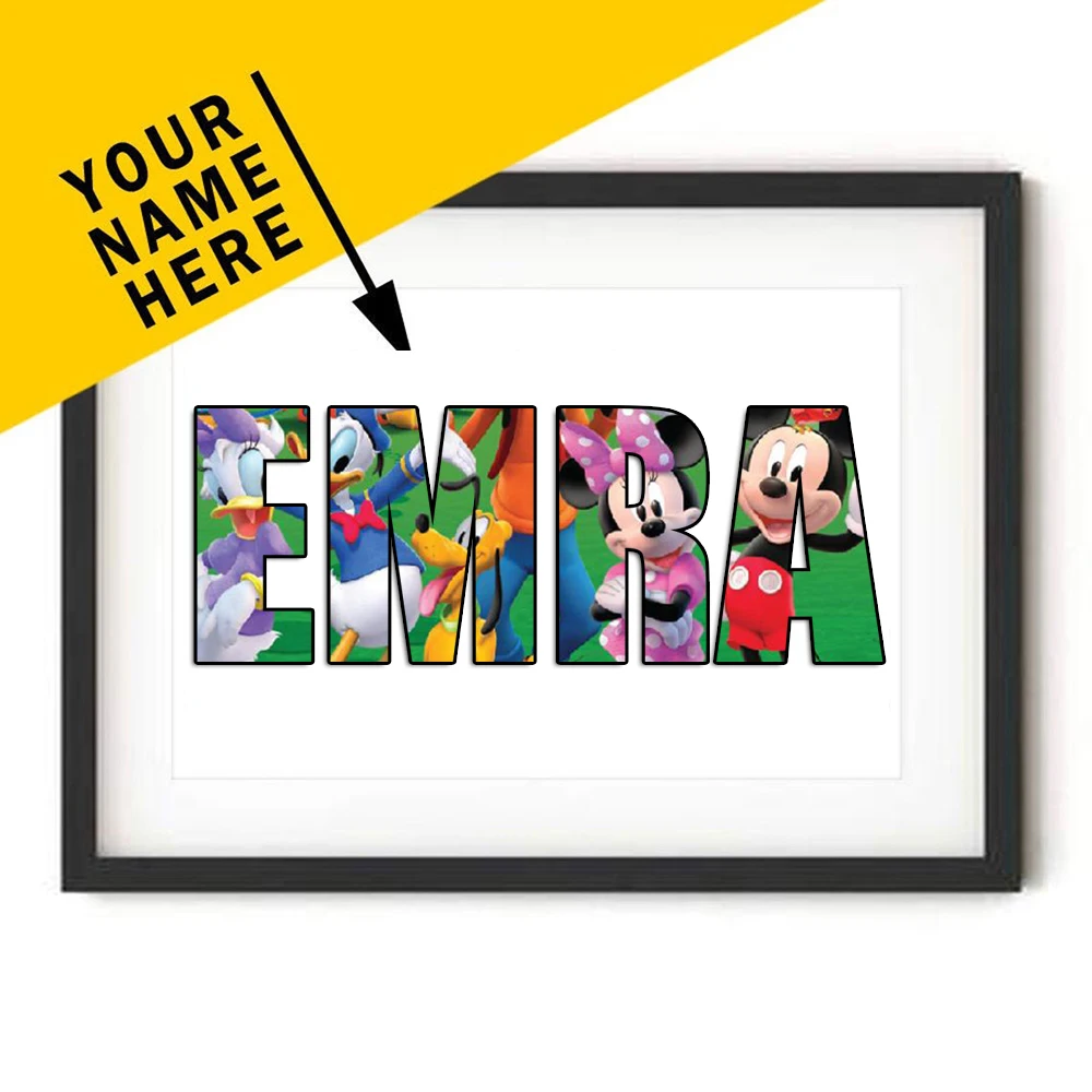 DIY Customize Disney Themed NAME Word Art Print Superhero Movie Poster MICKEY MOUSE Canvas Painting Kid Birthday Gift Home Decor