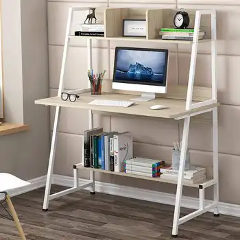 

Modern Computer Desk With Shelves PC Workstation Study Writing Table Home Office Furniture