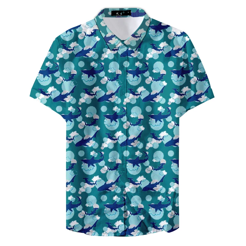 Модные повседневные приталенные рубашки Hombre винтажные рубашки с принтом акулы на заказ