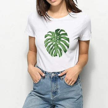 

Gorgeous Pure Fresh Green Summer Tshirt Leaves Cactuses Vintage Fascinating T-shirt Harajuku Casual Comeliness Print T shirt