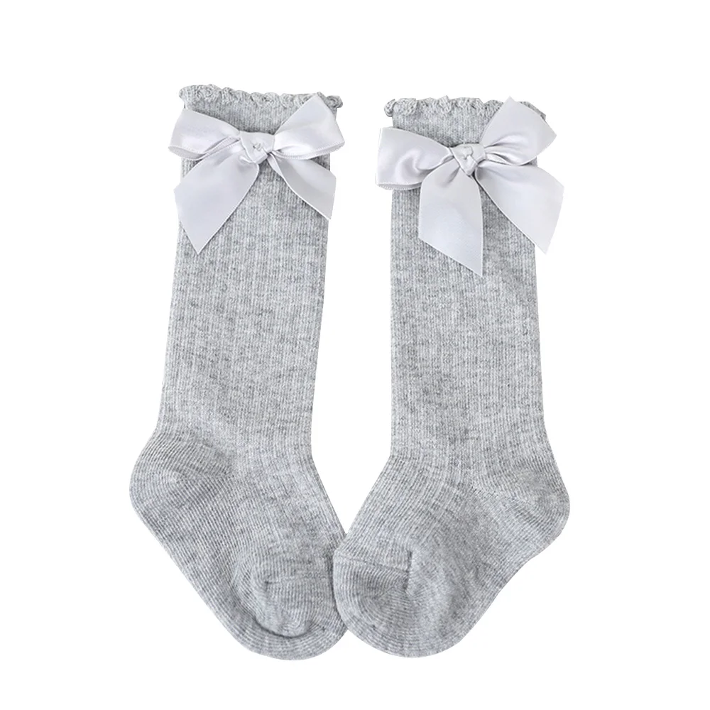 Gray Socks 0-4T гольфы для детей; колготки для малышей; Милые Мультяшные колготки с бантом; нескользящие чулки для девочек; колготки для Новорожденные малыши - Цвет: Gray Socks