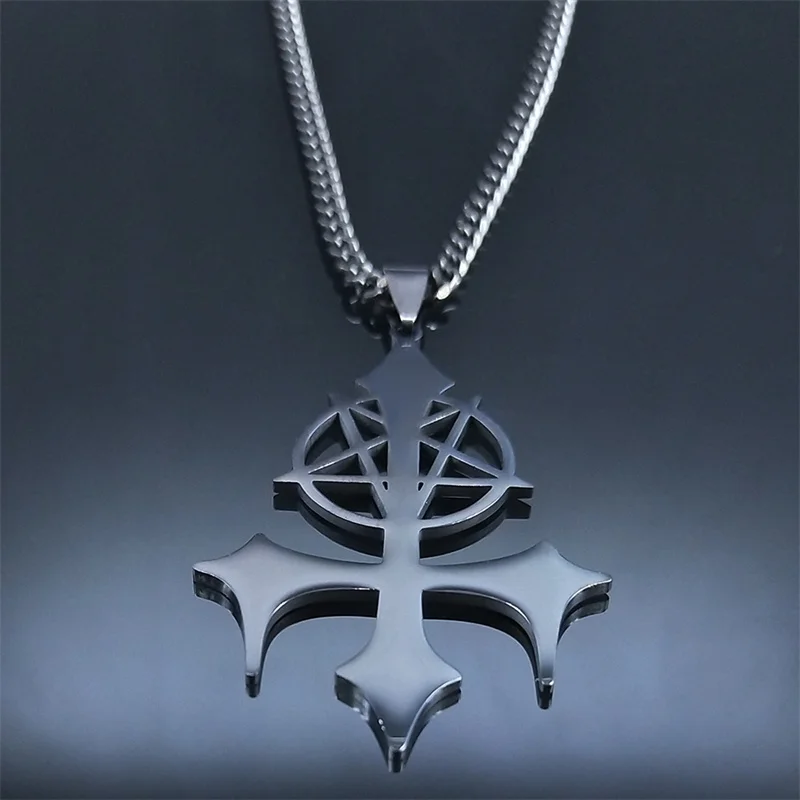 Goth Pentagramm Siegel Satan Kreuz Halskette für Männer Edelstahl Schwarz Y2k Gothic Stern Luzifer Schmuck Halloween Geschenk N3002 – Detail 6