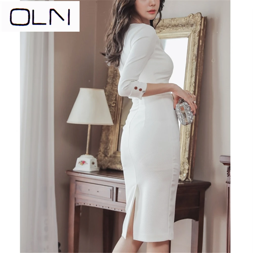 Осеннее весеннее платье OLN корейское vestidos Новое поступление OL кружевной воротник Талия ажурное большое свободное платье для отдыха женское