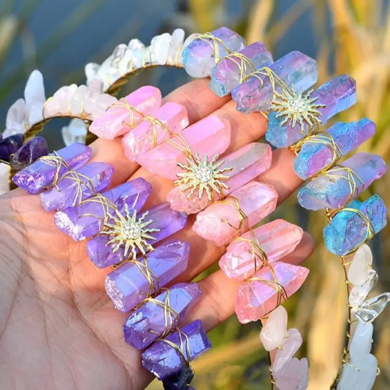 TSBB Kristall-Stirnband Lila Quarz Haarschmuck – Handgefertigte Tiara Für Hochzeiten, Partys & Festivals – Boho-Style