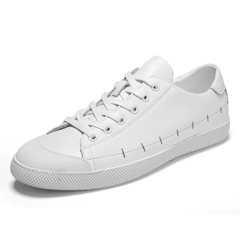 Модные белые кроссовки мужские дышащие кожаные повседневные туфли для мужчин удобная обувь на плоской подошве Мужская обувь повседневная мужская обувь - Цвет: white