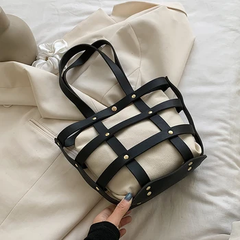 

Cutout Desigh PU Leather Hand Bags For Women 2020 Summer Shoulder Handbag Female Travel Bucket Bag Beach Bags