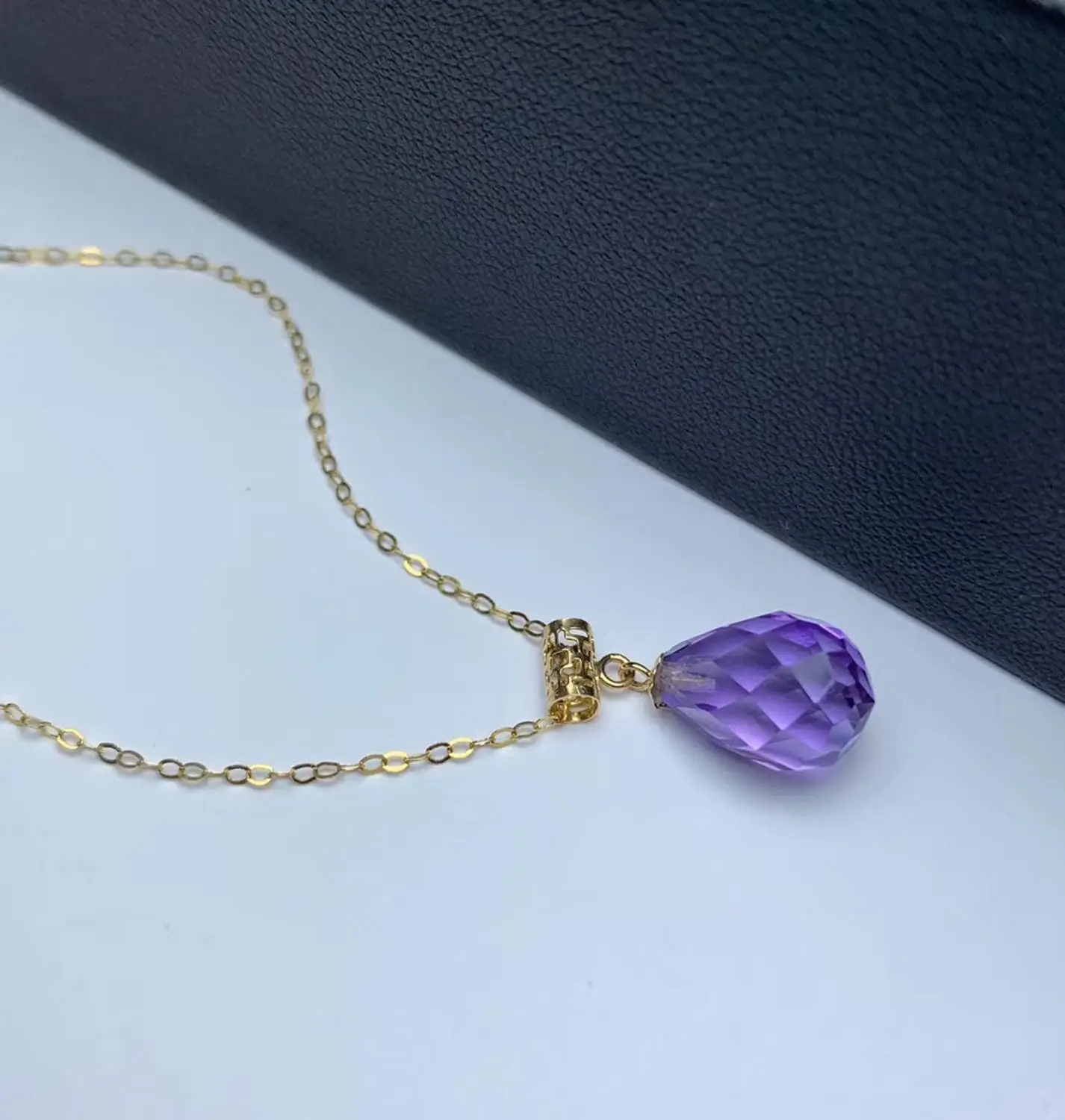 Shilovem 18k Желтые пьезоэлектрические подвески из аметиста, ювелирные украшения для женщин, Трендовое ожерелье, Классический подарок 8*11 мм mymz0811999z