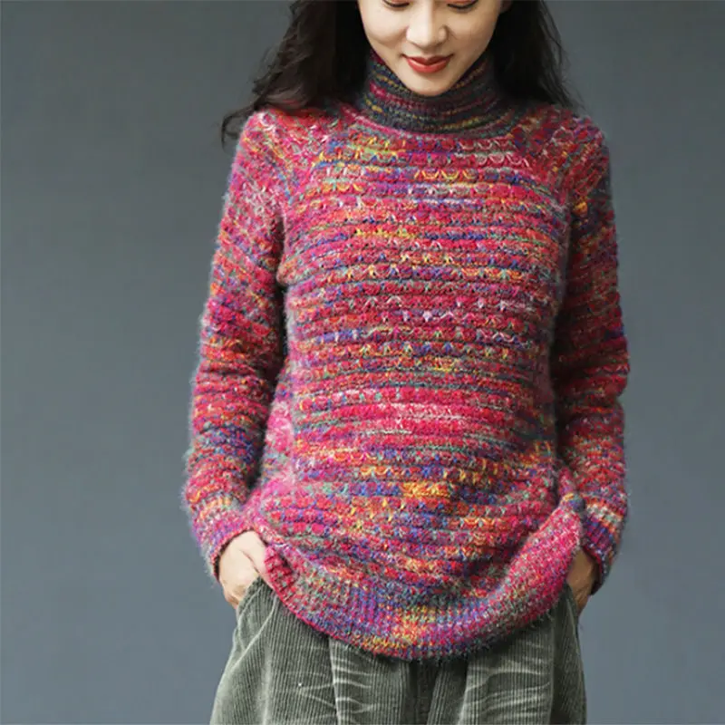 red pullovers Woherb водолазка, женский свитер, радужные пуловеры с длинным рукавом, джемперы, винтажные повседневные свободные вязаные топы, корейская мода, новинка 91137 - Цвет: red pullovers