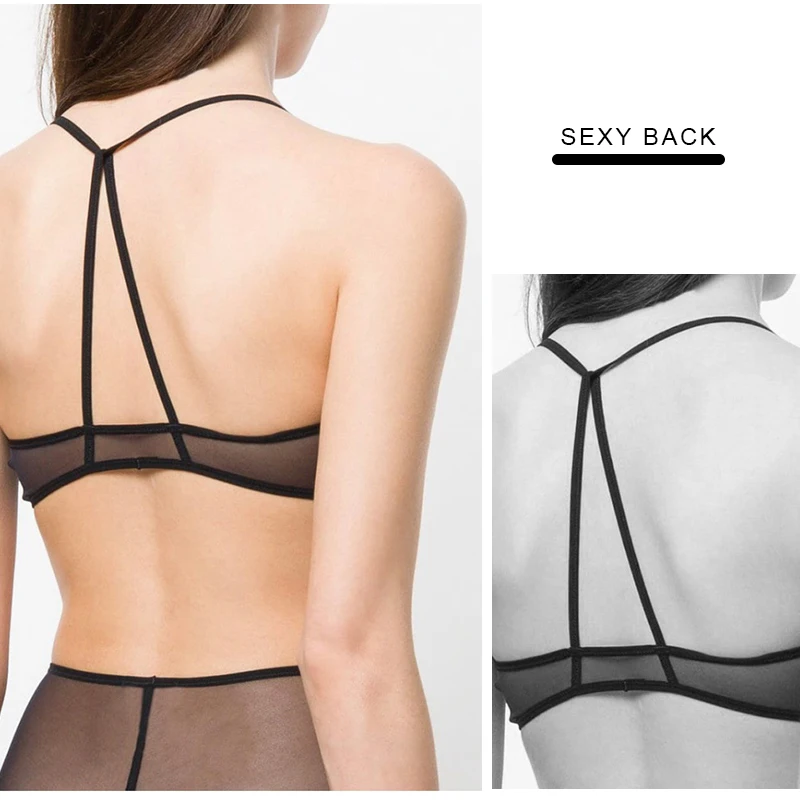 Women Transparent Bra See Through bra Mesh Unlined Lingerie Sexy Lace Tank Soft Comfortable Bralette Black Underwear
