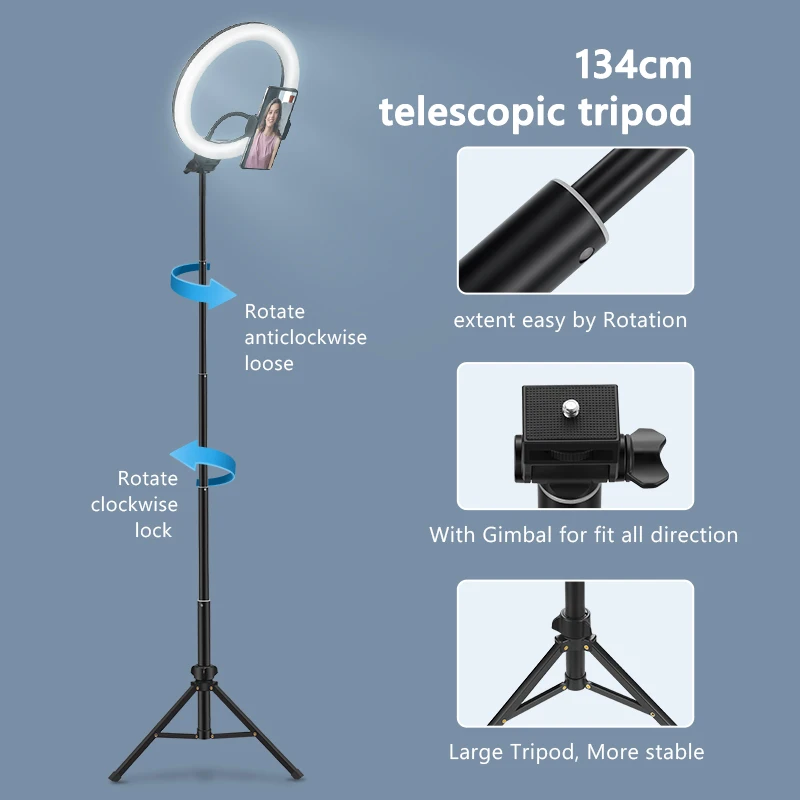 Led Selfie Ring Light com Suporte Móvel Aro de Lâmpada Suporte para Tripé Ringlight para Transmissão de Vídeo ao Vivo Fotografia - Image 3