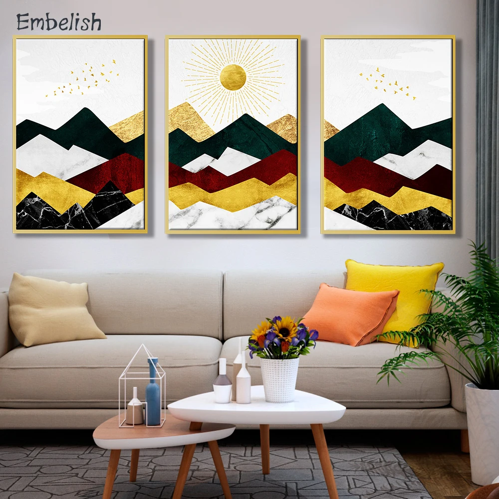Golden Birds Sunrise Mountain Nordic Style Landscape Wall Pictures For Living Room Modern Home Decor Posters HD Canvas Paintings | Дом и сад