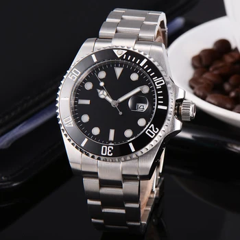 

часы мужские BLIGER 40mm Black dial Mens Fashion MIYOTA Automatic mechanical Steel Strap Sapphire Crystal waterproof watch men