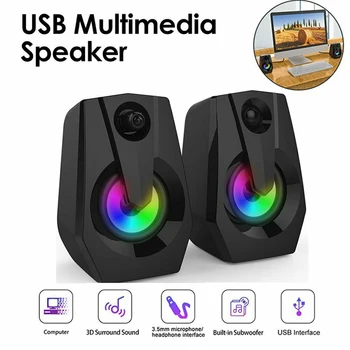 

USB Multimedia LED Speaker HD Music Stereo Speakers Colorful Computer Speaker 3.5mm Microphone for Laptop Mp3 Music Player PC