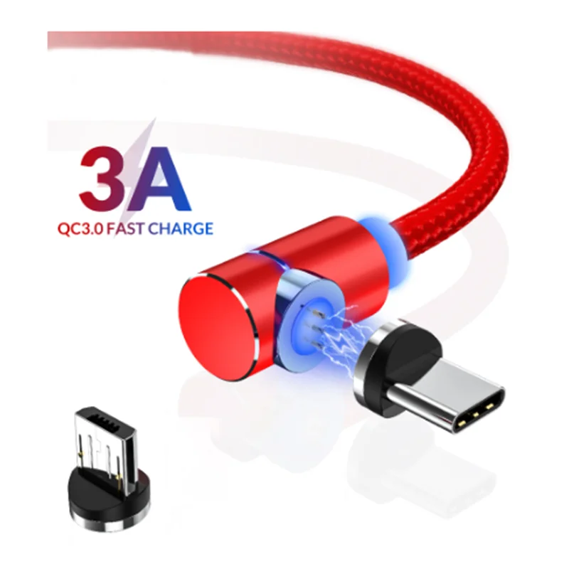 3а Магнитный кабель Micro usb type C кабель 90 градусов Micro USB кабель быстрой зарядки USB C кабель для samsung мобильного телефона шнур