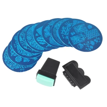 

Nail Plates + Green Nail Art Stamper with Scraper Nail Art Stamping Set 10Pcs